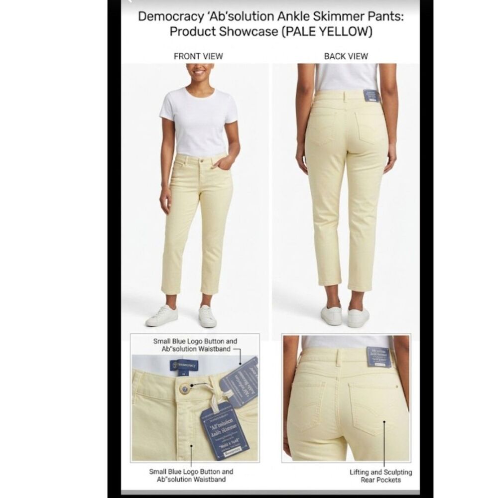 Democracy Women's Yellow and Cream Trousers Size:  14P